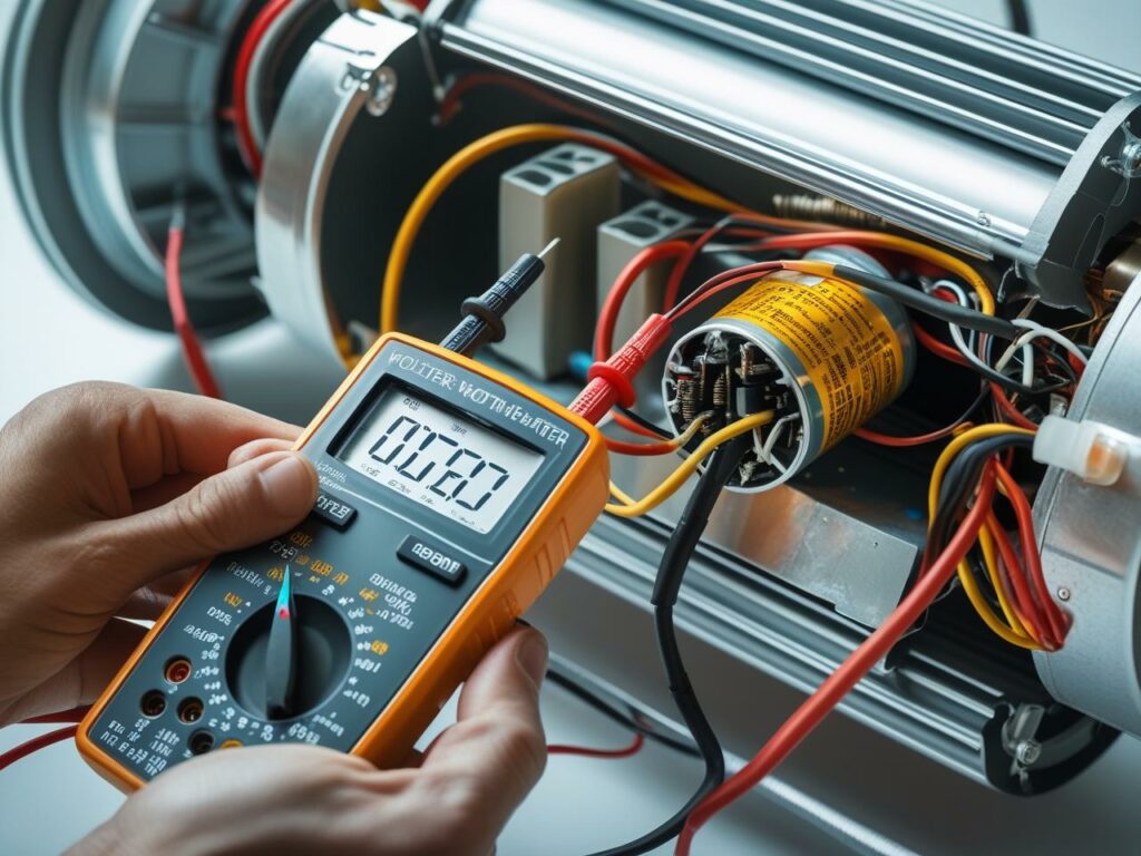 un moteur de volet roulant démonté avec condensateur visible